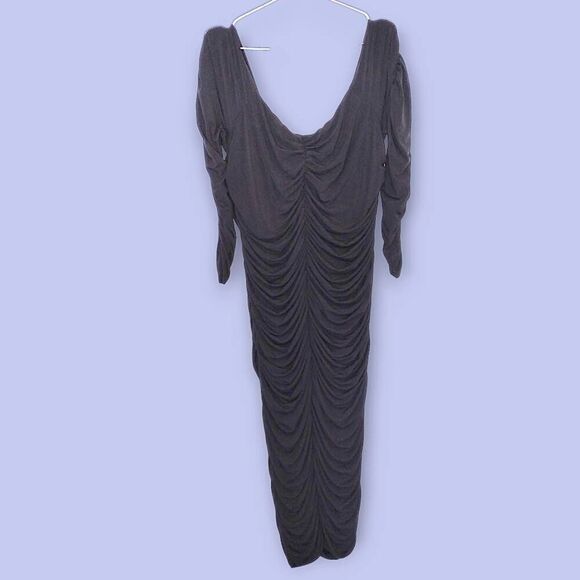 Eloquii Black Maxi Dress 3/4 Sleeve‎ Ruched Stretch Jersey Scoop Bodycon Sz 20 - Picture 2 of 11